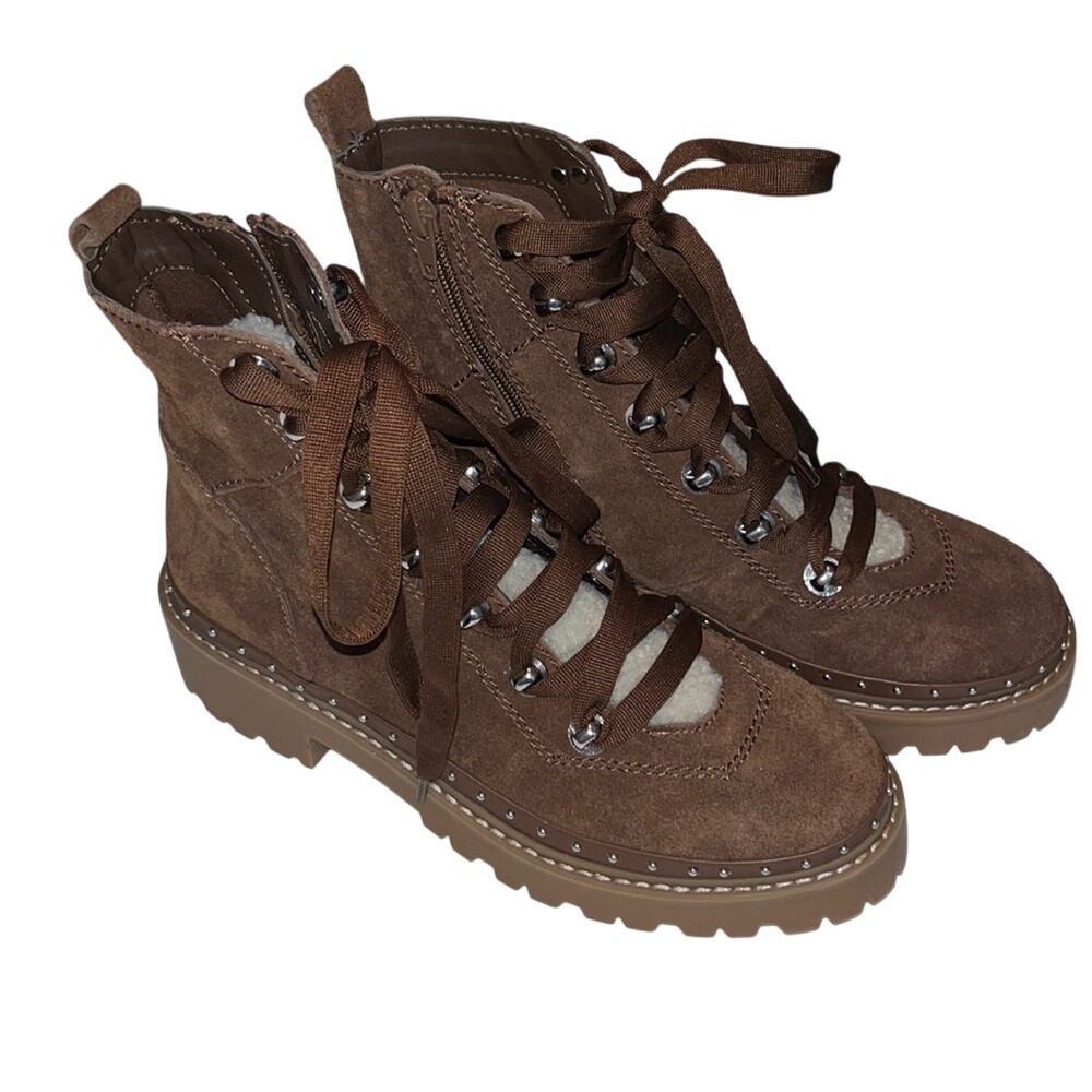 New Steve Madden Women's Brown Rainer‎ Suede Leather Boots Sz 6.5 Lug Sole NWOT
